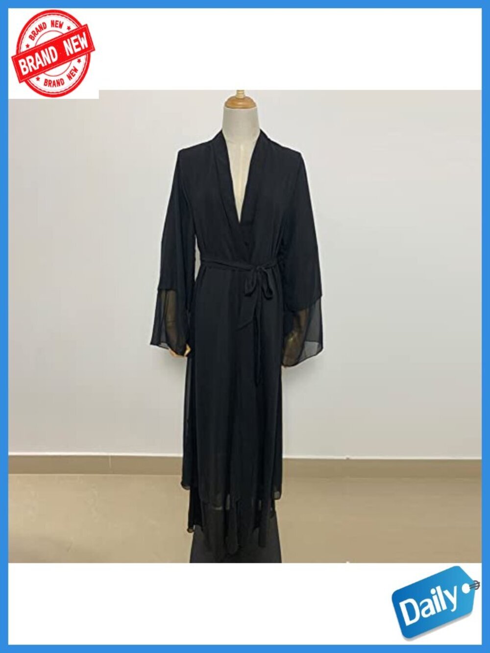 Solid Loose Fit Maxi Length Muslim Dress Kaftan Robe Open Front Cardigan - Picture 3 of 4